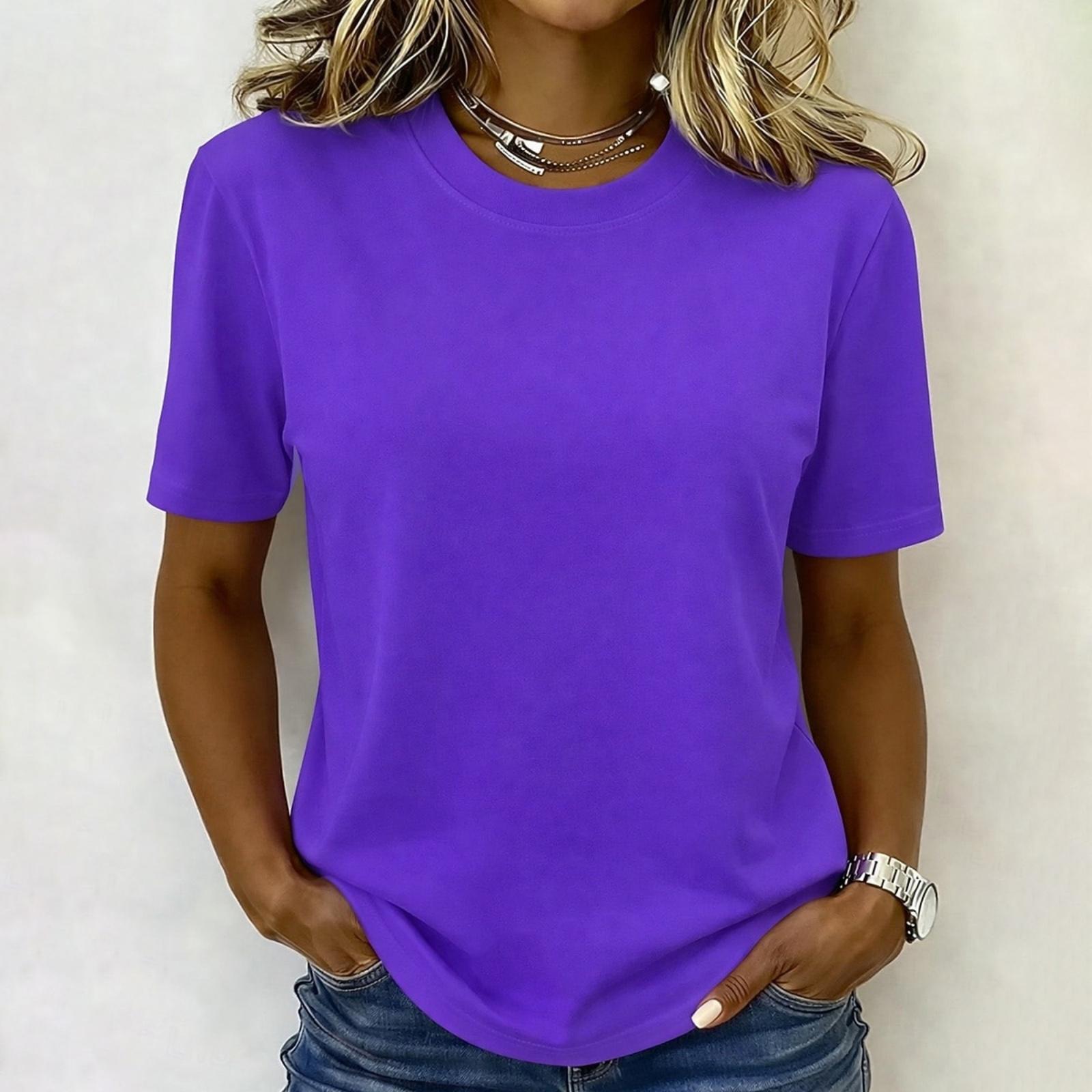 

Womens Casual Crew Neck Short Sleeve Basic Tee Soft Lightweight Solid Regular Fit Pullover Top for Everyday Wear XL фіолетовий