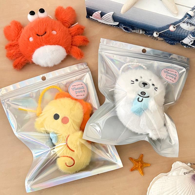 Fluffy Cute Ocean Animal Plush Keychain Stuffed Doll Pendant Keyring Portable Shoulder Bag Ornament for Teen Girls