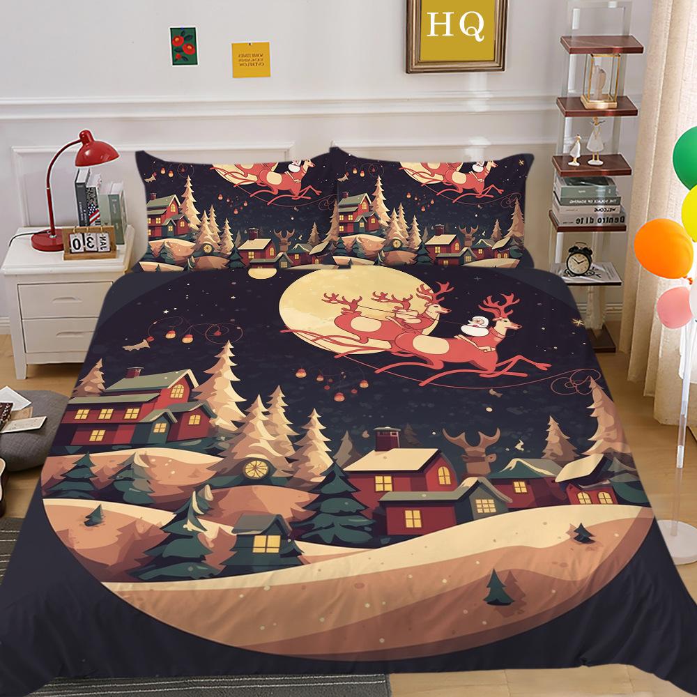 Jul Älg 3D-tryckt Polyester Örngott Täcke Två eller Tredelad Set