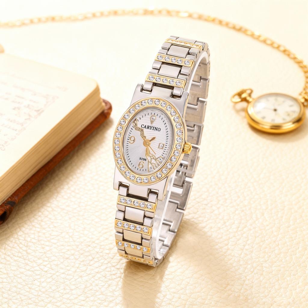 Women's stylish and luxurious diamond-encrusted quartz watch Oval dial for everyday wear, dates, anniversaries, Christmas gifts