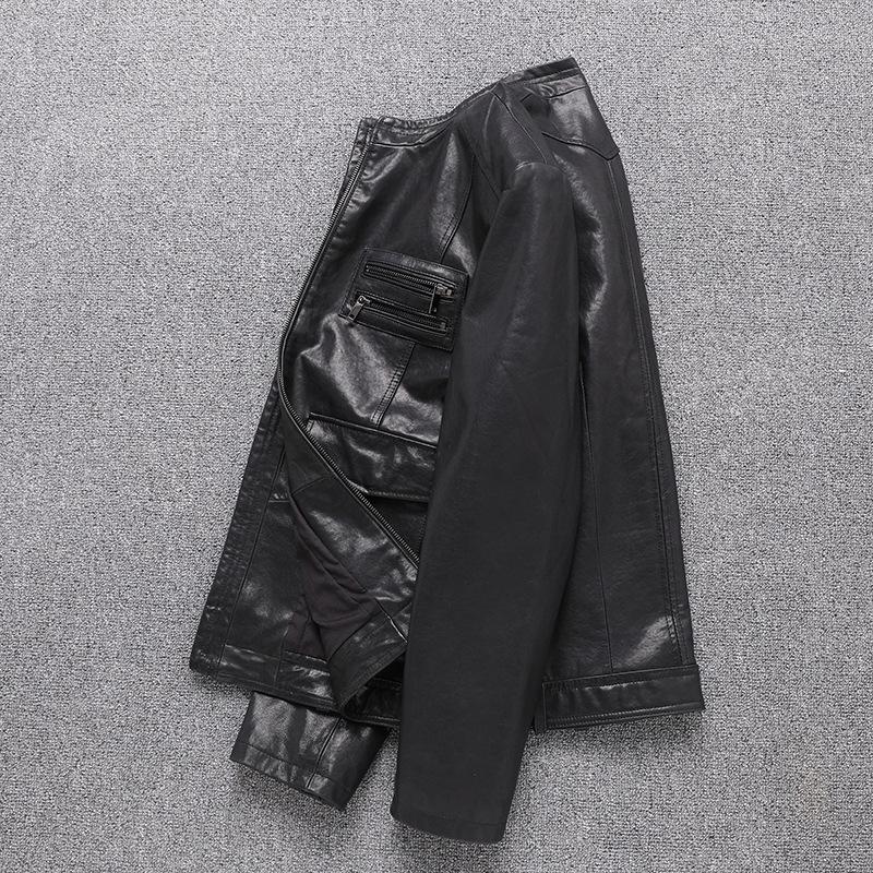 New Autumn Genuine Leather Jacket for Men's Short Korean Style Slim Vegetable Tanned Sheepskin Motorcycle Leather Jacket