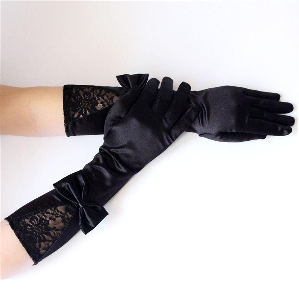 

Ladies Nightclub Lace Satin Gloves Long Sleeves Etiquette Gloves Dance Performance