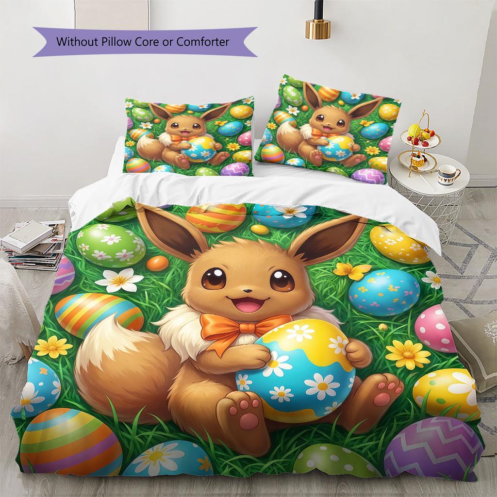 Cute Easter Egg Pattern Bedding Quilt Set Quilt Cover Pillowcase Home Decoration Birthday Gift (1 * Duvet Cover + 2 * Pillowcase, Without Core)