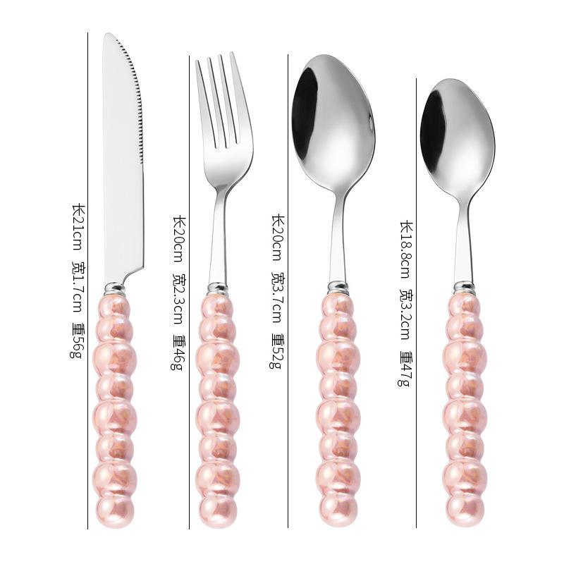 4-Piece Cutlery Set, Stainless Steel Flatware Sets with Chubby Bubble Pattern Ceramic Handle Utensils Including Knife Fork Spoon