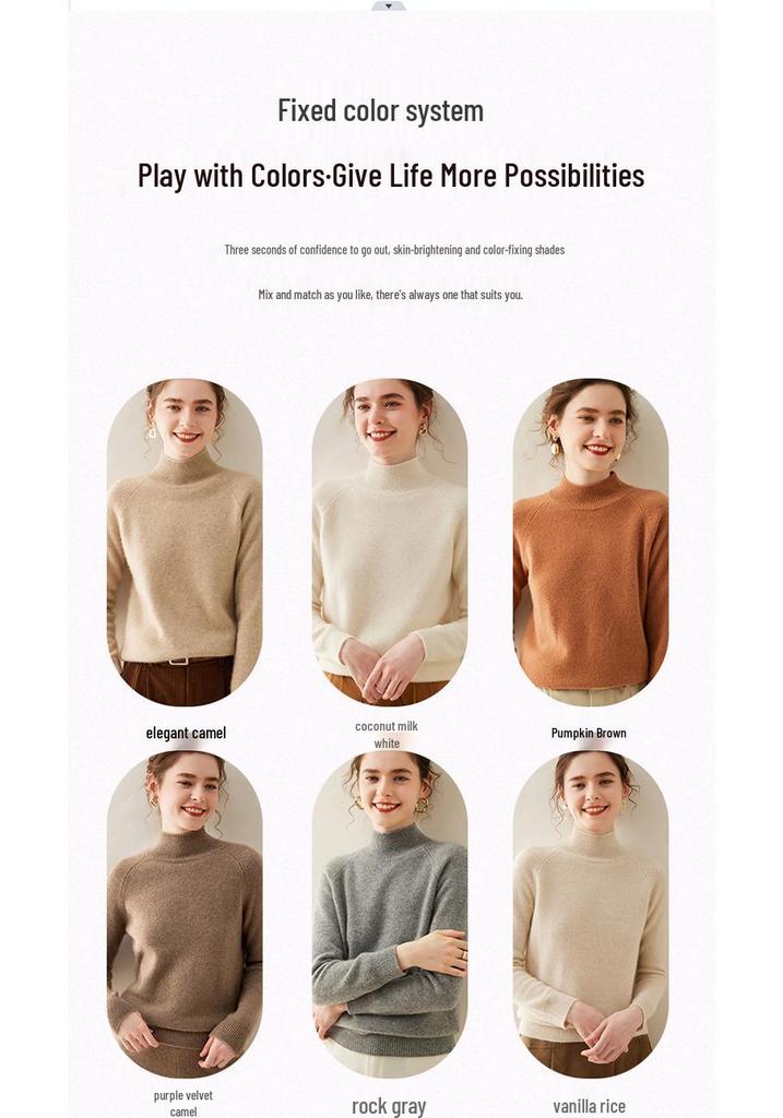 Women's 2024 Winter Cashmere Pullover: Thickened, Skin-Friendly, Half-High Collar, Raglan Sleeves, Loose Fit Sweater.