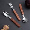 HANYANG New Wooden Handle Tableware Household Items 304 Stainless Steel Small Soup Spoon Steak Fork Dessert Spoon Tableware