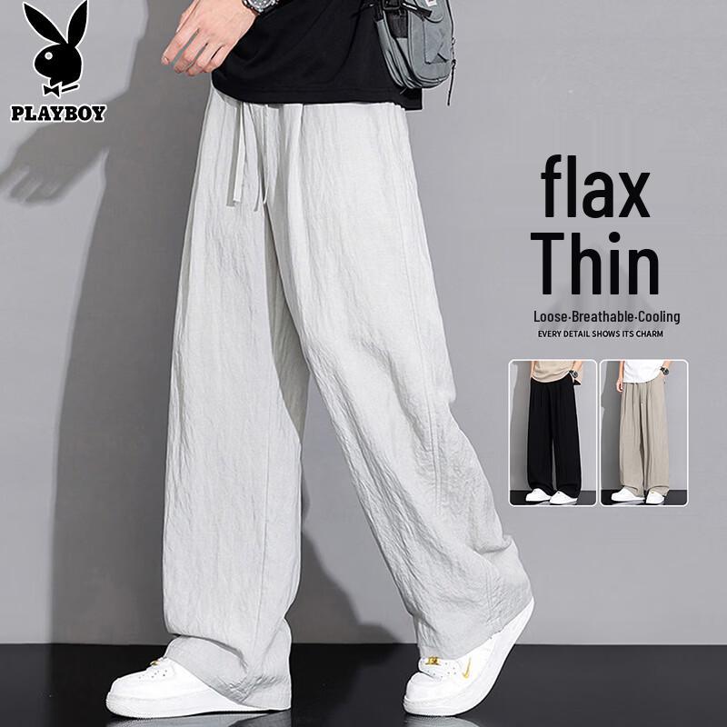 PLAYBOY Men s Summer Quick-Dry Ice Silk Straight-Leg Casual Pants L