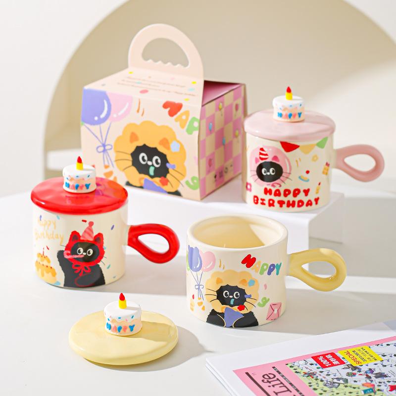 Cute Cartoon Cat Ceramic Mug Couple Water Cup High Value Gift Box Souvenir Birthday Gift Breakfast Cup