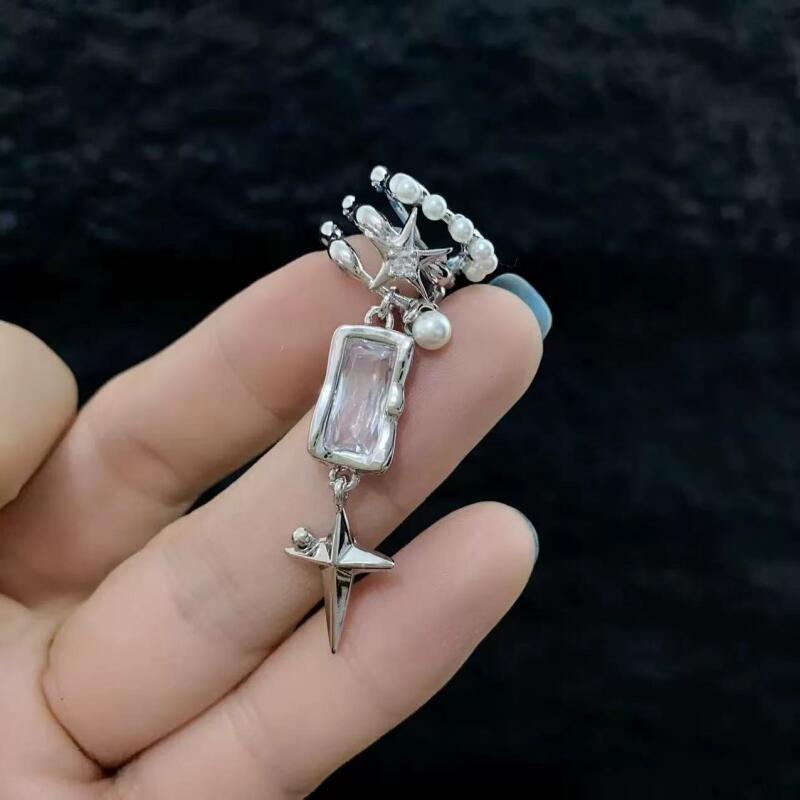 1Pc Sweet Cool Star Zircon Ear Clip for Women Men Punk Gothic Light Luxury No Ear Piercings Drop Earrings Jewelry Accessories