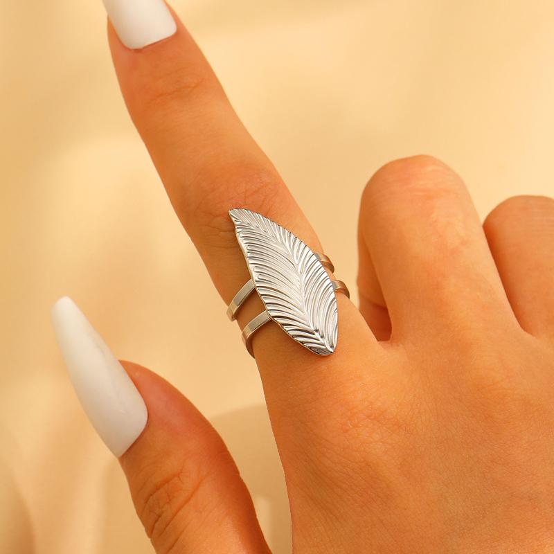 Stainless Steel Flower Irregular Adjustable Rings for Women Fashion Metal Textured Leaf Index Finger Ring Luxury Jewelry
