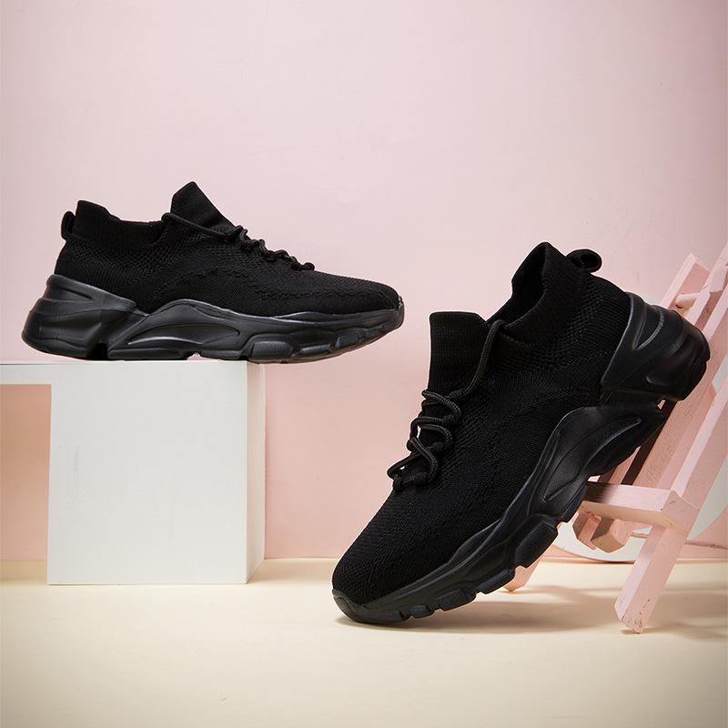Casual shoes spring and autumn lightweight fly-woven couple shoes soft-soled comfortable sports shoes student lace-up socks shoes single shoes