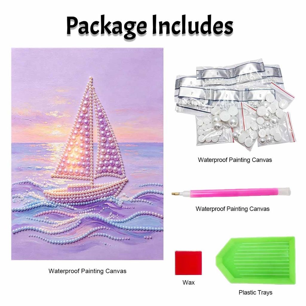 Rahmenloses Perlenmalerei DIY-Set Sonnenuntergang Segelboot auf See 3D Funkelndes Perlen Leinwand Entspannendes Kreatives Basteln für Kunstliebhaber