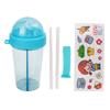 Dual Drink Straw Bottle Water Cup Leakproof Portable with Sticker for Outdoor Camping Sports Jogging Blue