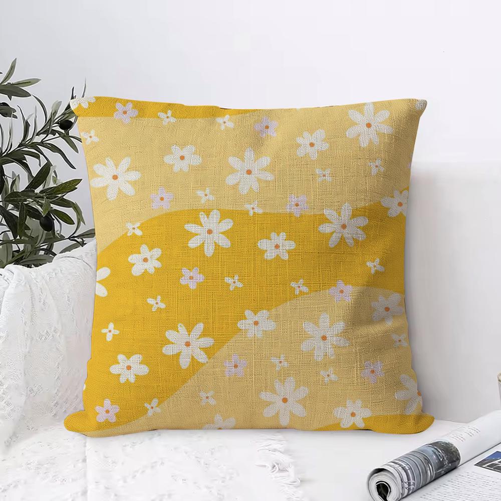 Colorful Daisies Cushion Cover Breathable Linen Pillow Cover SkinFriendly Home Decor Pillowcase with Hidden Zipper