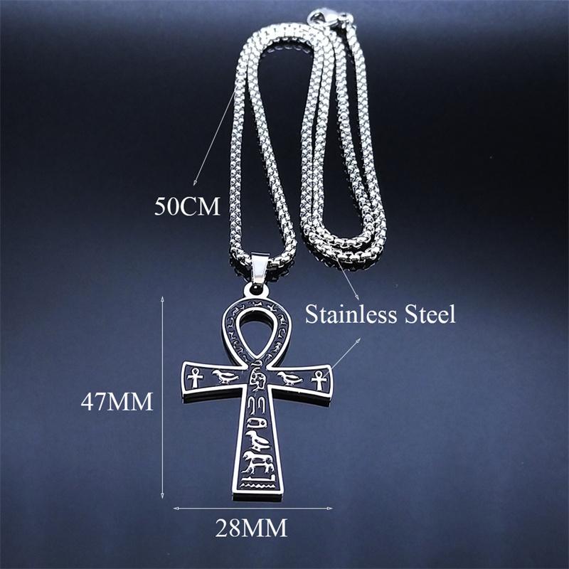Ägyptisches Ankh Kreuz Schlüssel des Lebens Halsketten für Damen/Herren Edelstahl Mythologie Kettenhalskette Schmuck bijoux homme N3456S02