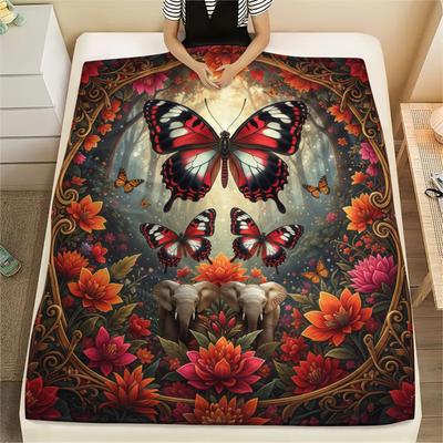 1PC 3D Butterfly Print Flannel Blanket, High Quality All Seasons, Home Decor, Warmth and Comfort, Perfect for Christmas Gifts