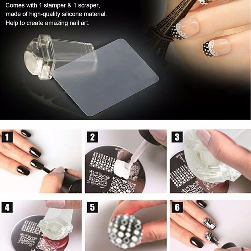 1set Unique New Design Pure Clear Nail Art Stamper Scraper Set Marshmallow Nail Stamp Tools