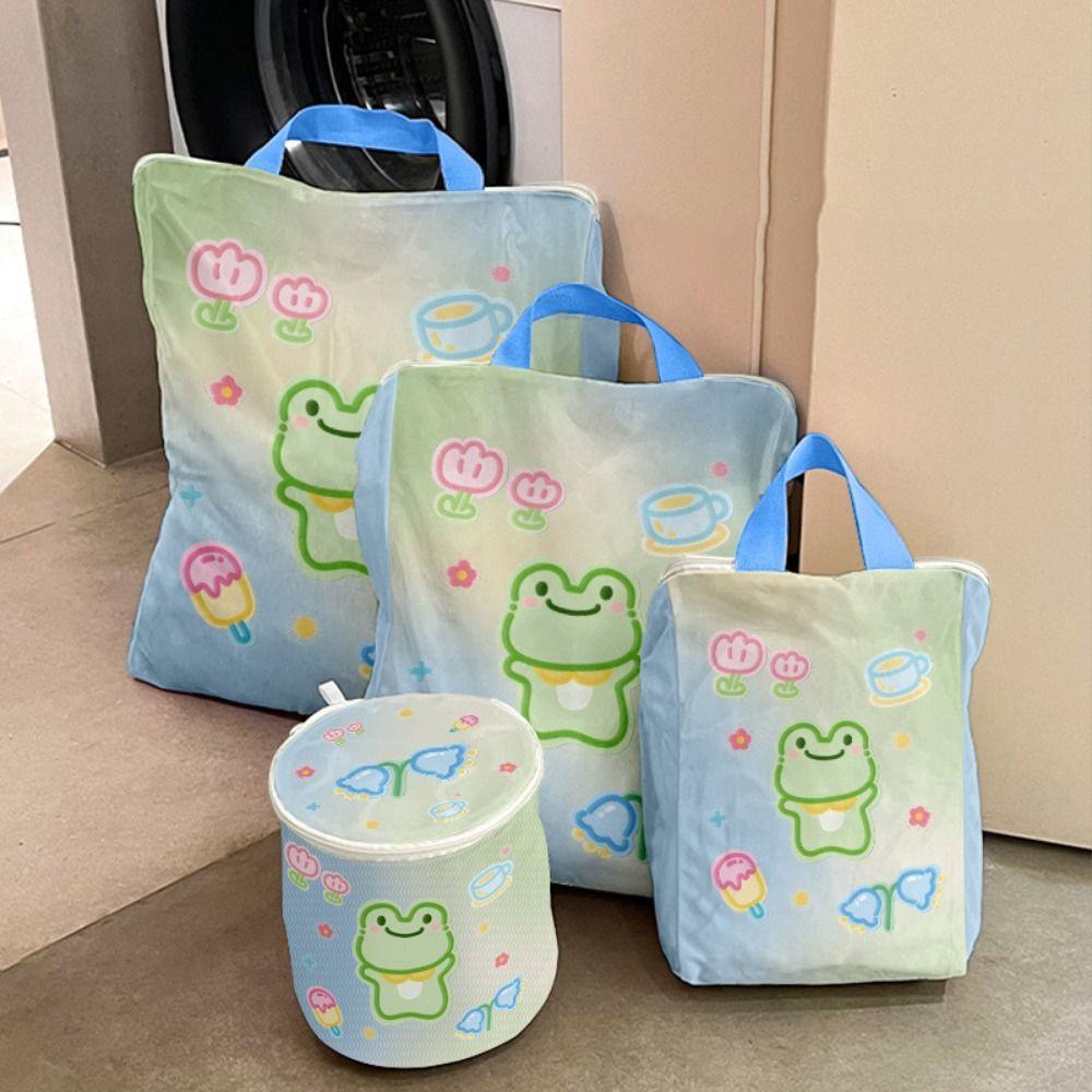 4Pcs Cute Mesh Laundry Bags Set Auto-lock Zipper Portable Clothing Pouch  Home