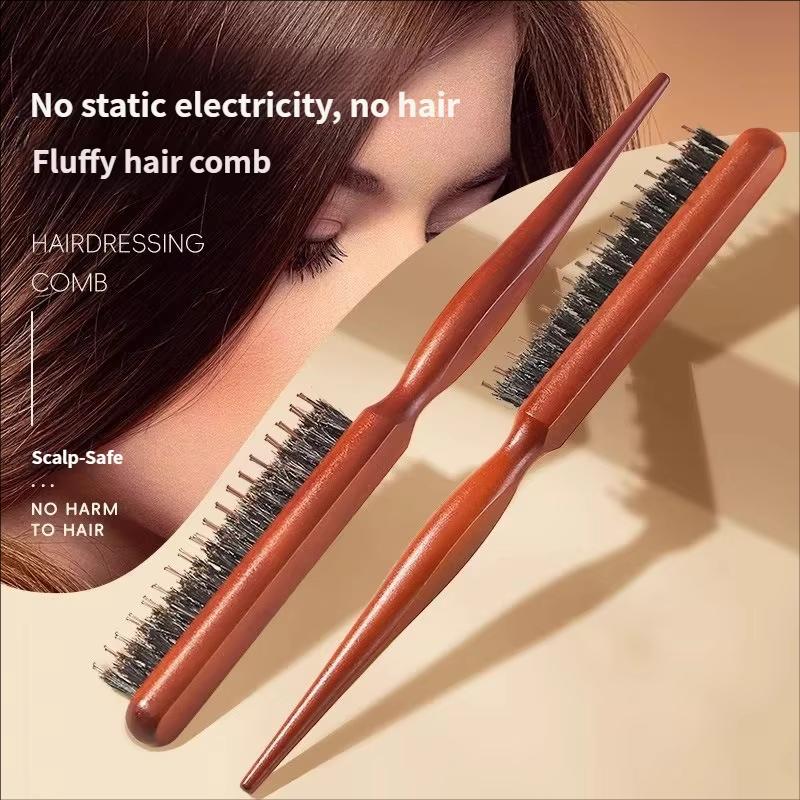 Natural Boar Bristle Hair Fluffy Comb Wood Handle Hair Brush Anti-static Barber Hair Comb Scalp Massage Hairdresser Styling Tool