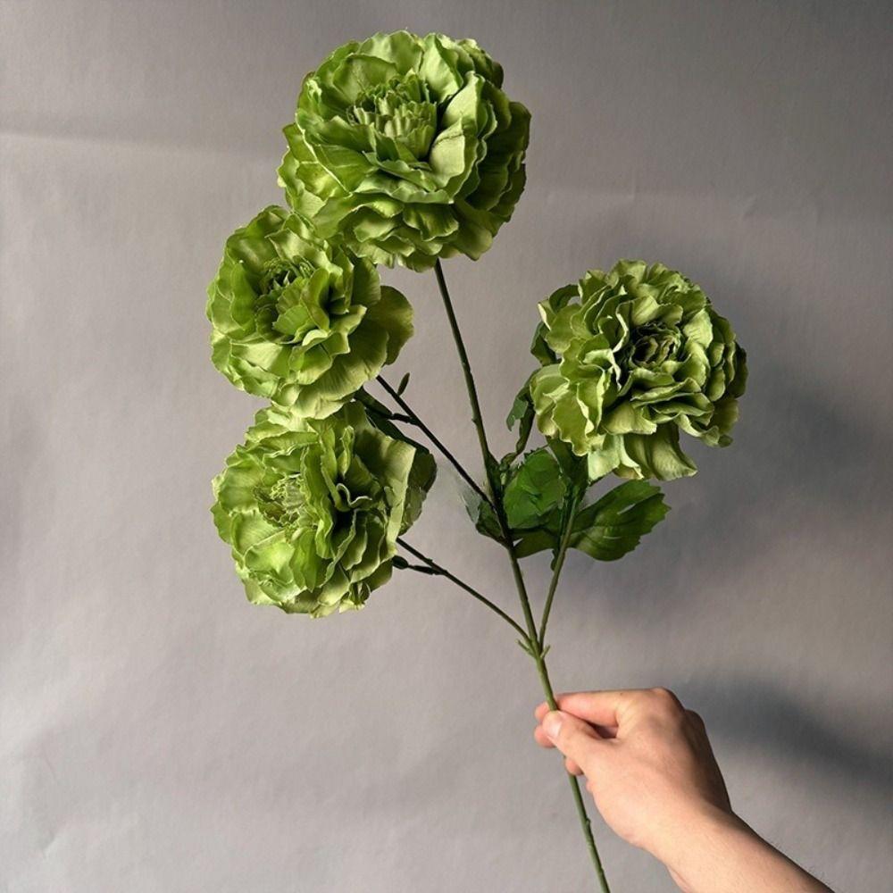 4 Heads Large Peony Artificial Flowers Long Branch Floral Display Artificial Faux Plants Pink Simulation Faux Silk Flower