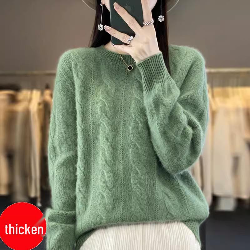 

Жіночий товстий светр великої в язки на осінь/зиму 2025 - Круглий виріз, Вільний довгий рукав Small