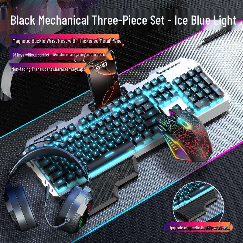 GX810 Wired Gaming Set: Mechanical Feel Keyboard, Mouse & Luminous Headset for Esports and Office.