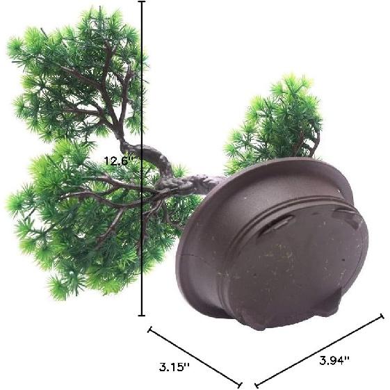 KOET Artificial Bonsai Pine Tree, 11Inch Faux Potted Plant Desk Display Fake Tree Pot Ornaments, Japanese Cedar Bonsai Plant for Home, Office