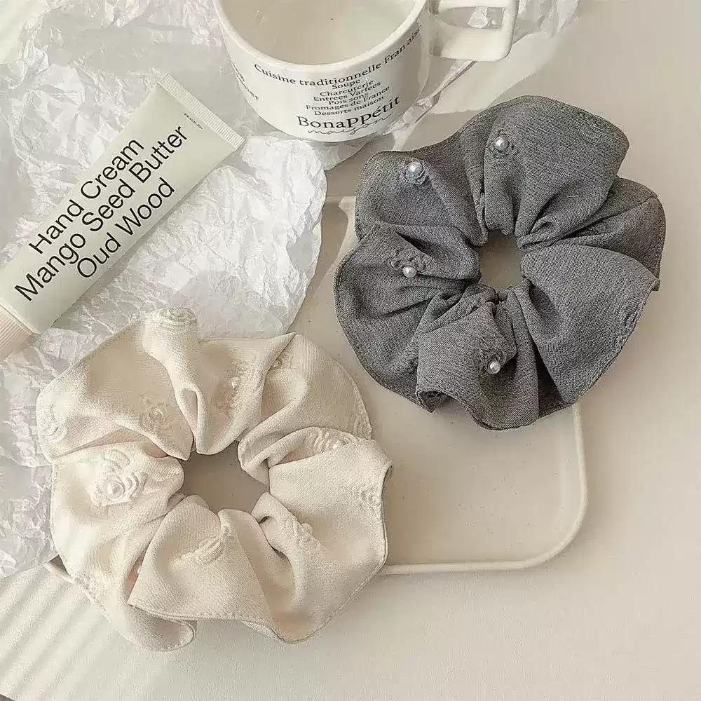 Fabric pearl pleated large intestine hair band women's high sense fashion temperament hair accessories versatile headgear