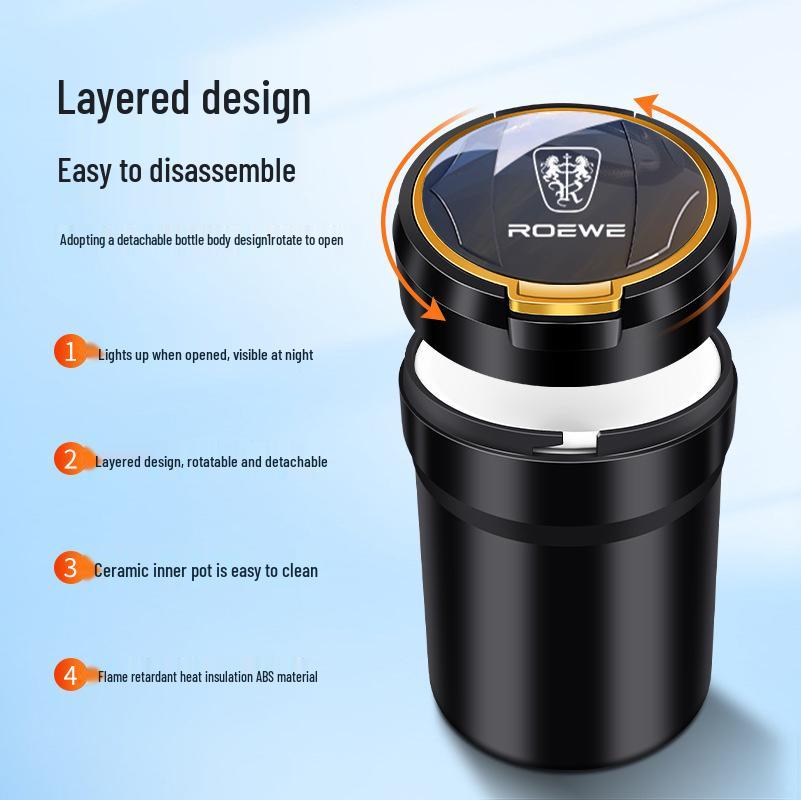 Roewe Car Ashtray with Ceramic Liner for i5, D7, Ei5, i6, RX5, RX3, RX8, iMA, X8