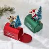 Christmas Mailbox Ornament Metal Mailbox Hanging Decoration with 3D Snowman Santa Elk Tree Figurine Iron Art Letter Box for Tree Home Decor