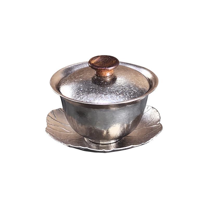 

125/160 мл Гайвань для чаю Hover з чистого титану з дерев яною ручкою та підставкою, двошарова, термостійка, посуд для напоїв, кристалічна чашка для чаю 200ml