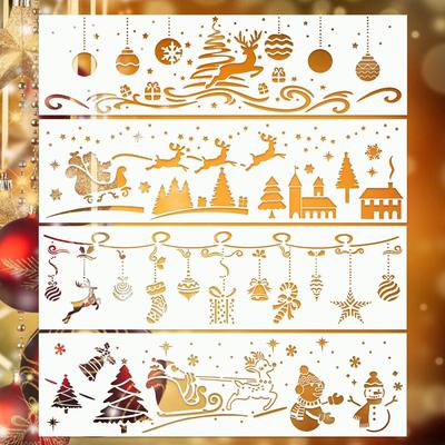 New Painting Template, PET, Christmas Theme, Hollow Out, DIY Hand-painted Color Painting, Graffiti Spray Painting Pattern, Painting Template