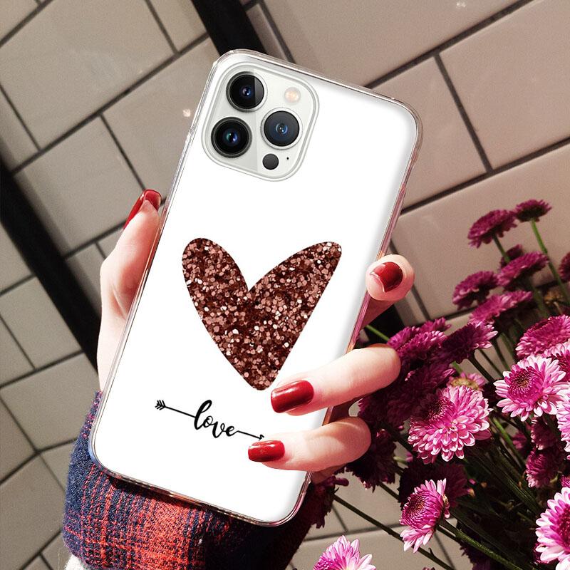 Phone Cases For iPhone 14 12 11 13 Pro Max Case Silicone Funda On iPhone 13Mini X XS Max XR 8 7 14 Plus Rose Gold Heart  Love