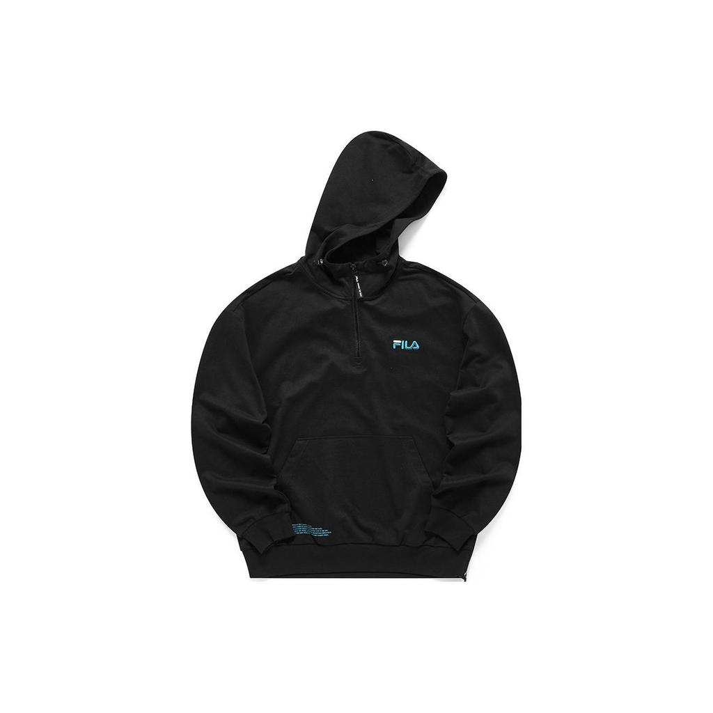 FILA X FUSION Series Brand Logo Loose Knit Hoodie Men Hoodies Black T11M133204A-BK