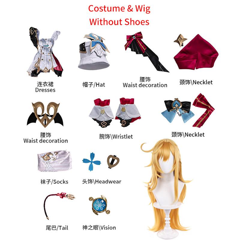 Fontaine Escoffier Cosplay Costume Wig Hair For Game Impact Escoffier Cosplay Shoes For Women Role Play Party Outfits