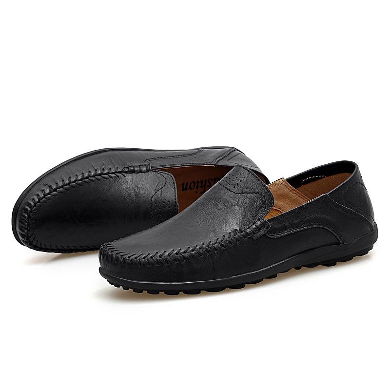 Summer Men's Leather Shoes Leather Outdoor Casual Foot Cover Dad Doudou Shoes Classic Business Men's Shoes a Large Size