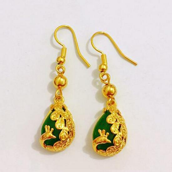 

Gold Phoenix Green Rose Earrings – Festive Gift for Women, Girlfriends, Moms