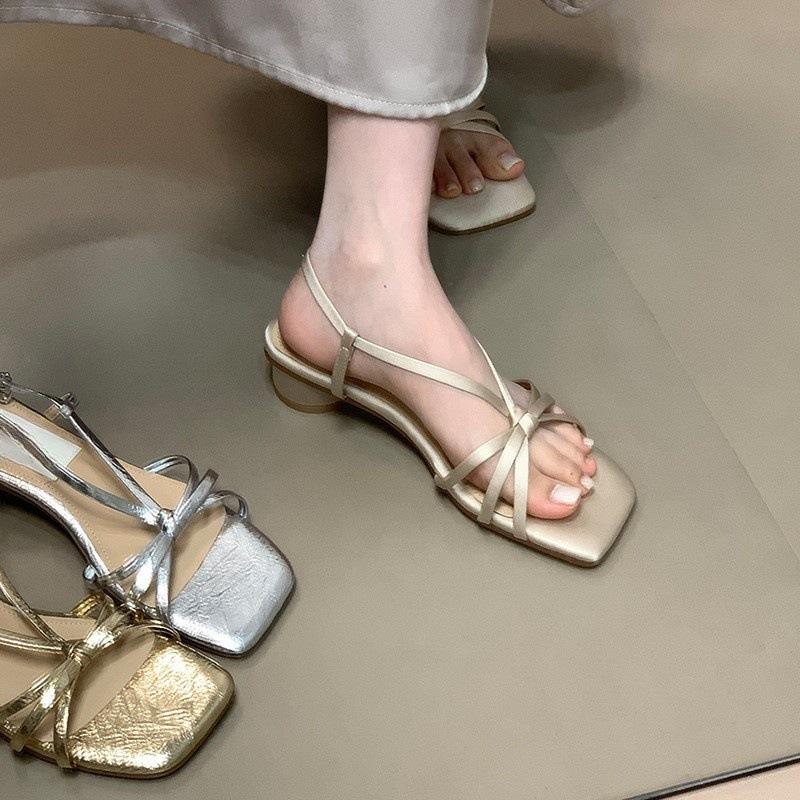 Open-toed sandals new versatile thick heel low heel thin strap fashion sandals women