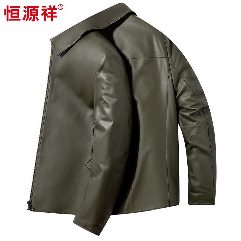 

Hengyuanxiang Men s Sheepskin Leather Jacket with Turn-Down Collar 3XL 185/104A