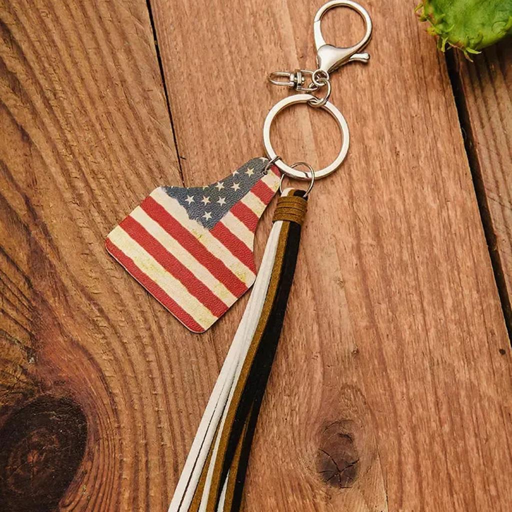 Keychain Western Denim Pendant Cactus US Flag Leather Keychain Multi Color Ethnic Style Pendant