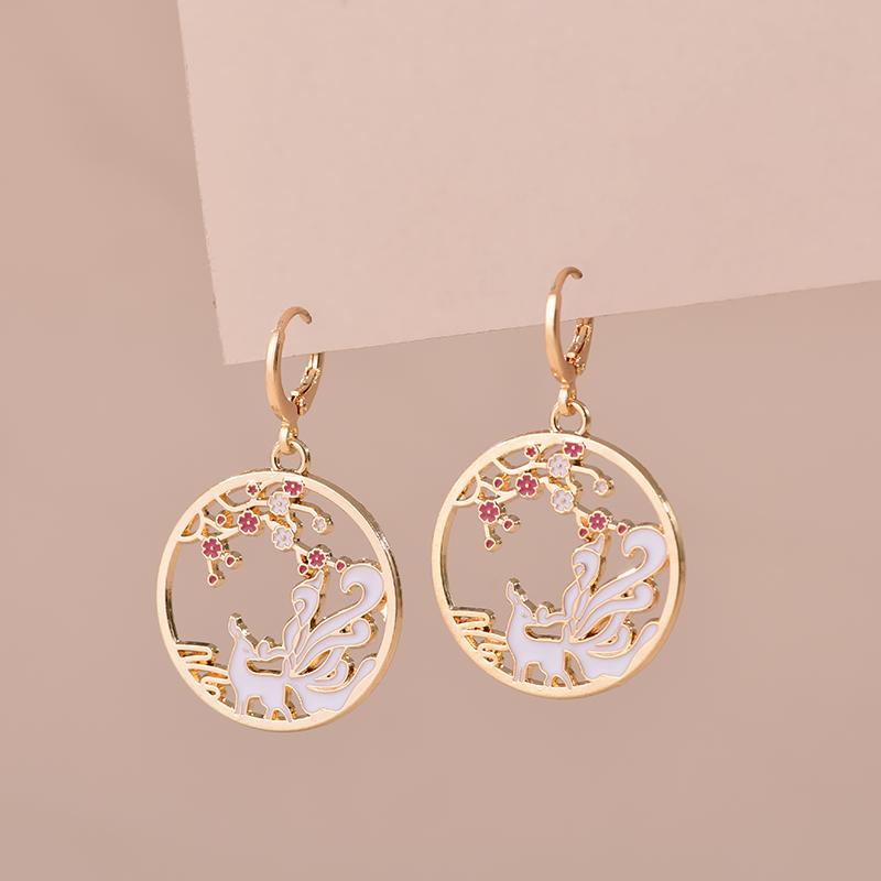 Colorful Aesthetic Animal Cat Rabbit Koi Dragon Earrings For Women Girls Enameled Delicate Gold Color Hoop Earrings Jewelry Gift