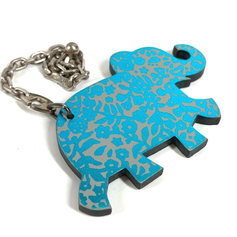 HERMES Animal Chain Bag Charm Key Holder Leather gray/blue