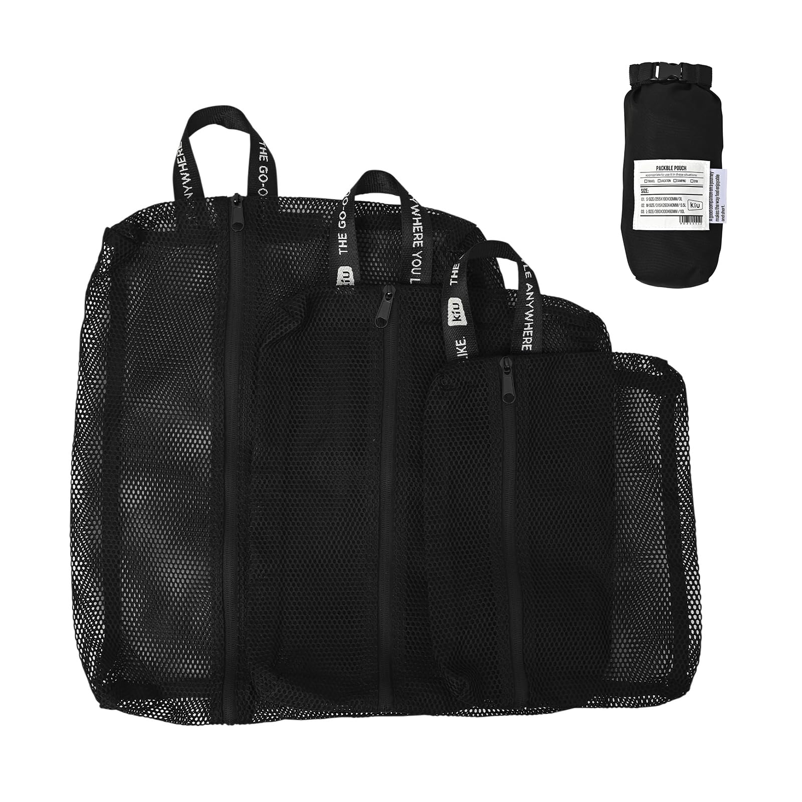 

Kiu Набор складных мешочков 2ND PACKABLE POUCH SET 2ND Сетчатый мешочек Дорожный Стираемый Хранение белья Легкий Одежда Нижнее белье Ластовица Сумка для хранения Унисекс чёрный