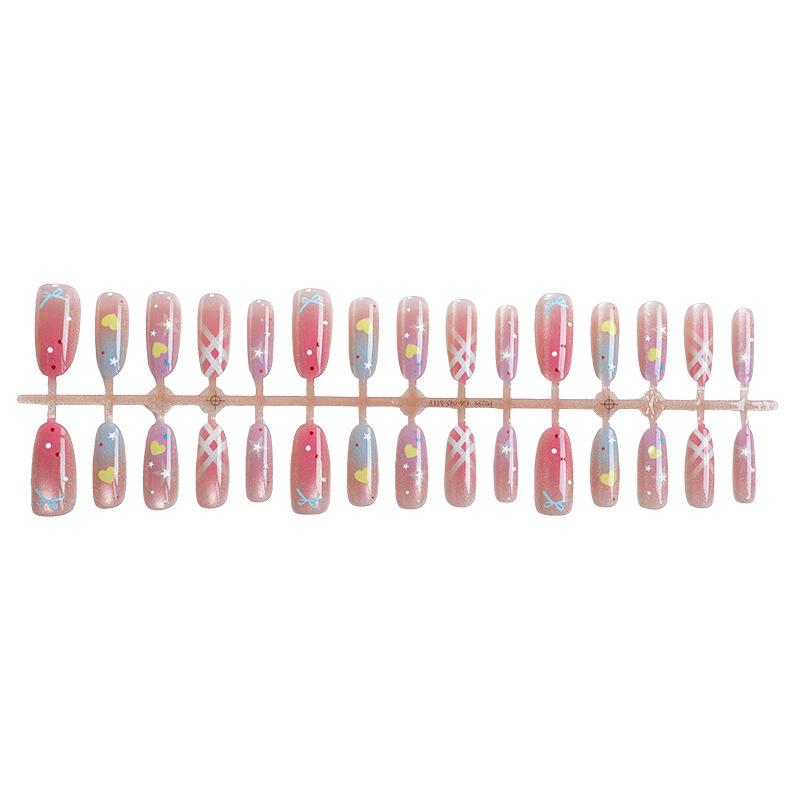 30-Piece Set of Medium-Length Oval Cat-Eye Press-On Nails, High-End Ice Translucent Gradient Manicure