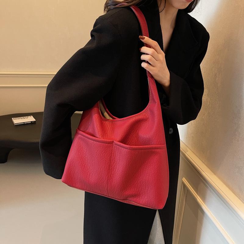 

В этом году популярная большая сумка-тоут большой вместимости 2025 осень и зима новая простая повседневная сумка на плечо женская сумка 35*12*26 бордовый