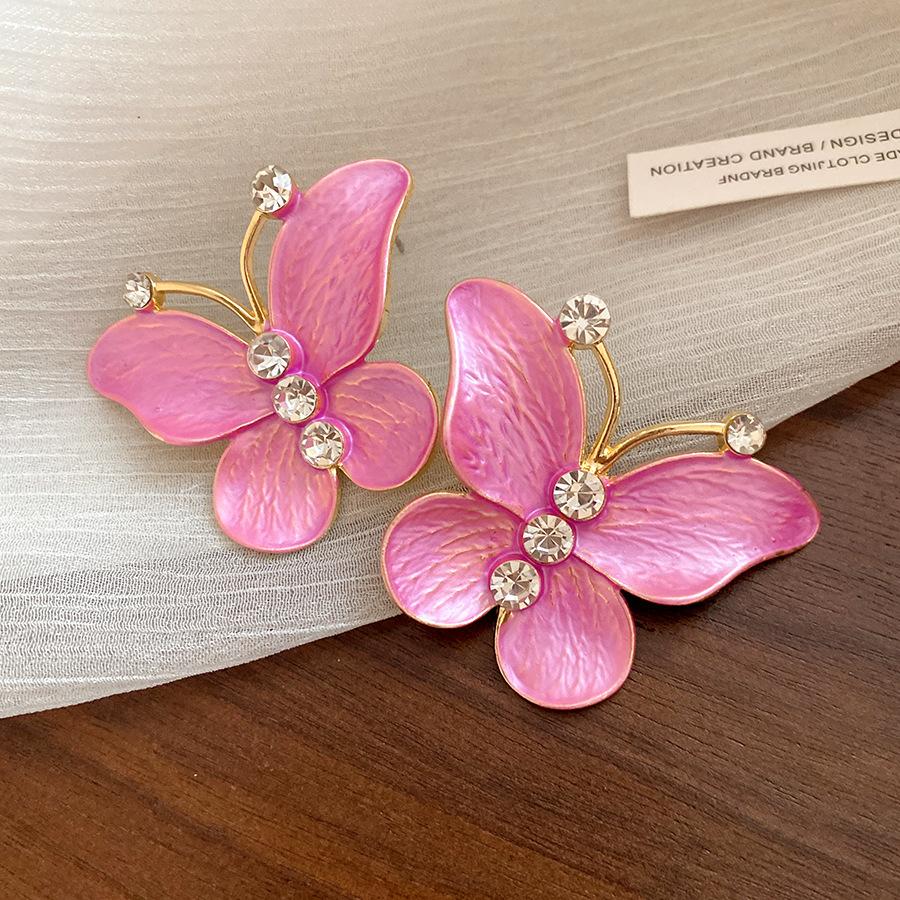 Steel needle zircon dripping oil gradual change butterfly stud earrings French retro spring and summer painted earrings new Chinese style jewelry