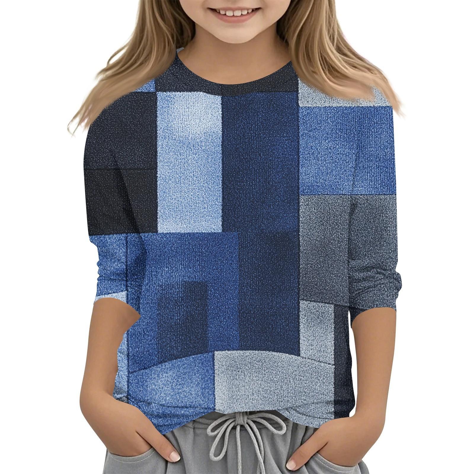 

Детская футболка с круглым вырезом и принтом, рукава 3/4, повседневная футболка 120 синий