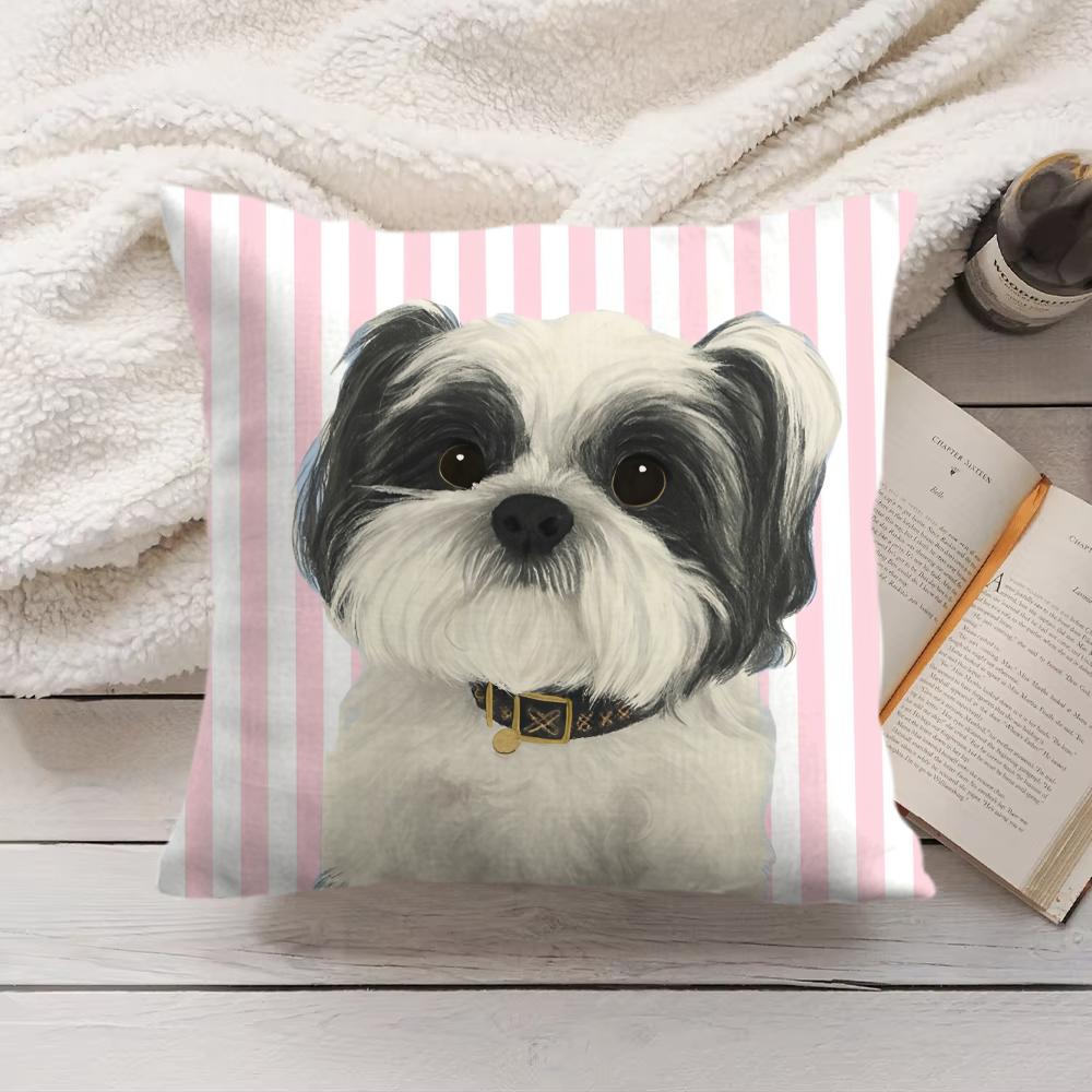 Simple Striped Marine Dog Cushion Cover Silky Short Plush Invisible Zipper Dustproof Sofa Pillow Case For Home Decor