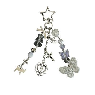 Y2K Butterfly Love Key Chain Bear Cross Beads Phone Pendant Headphone Case Charm Bag Decor Car Key Ring