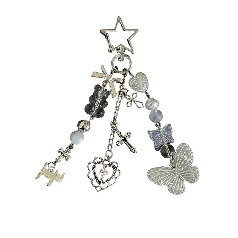 

Брелок Y2K Butterfly Love Медведь Крест Бусины Подвеска для телефона Шарм для чехла для наушников Декор для сумки Кольцо для ключей от машины
